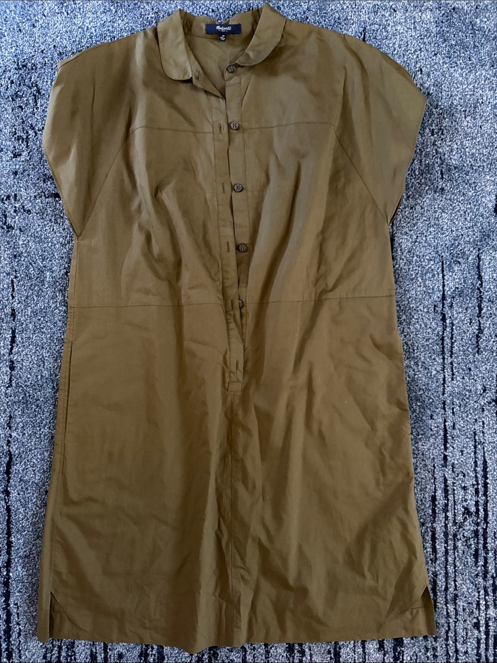 Madewell Olive Brown Short-Sleeve Button-Down Shirt Dress w POCKETS